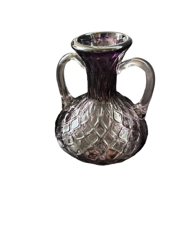 Other - Vintage Handblown Glass Double-Handled Vase in Deep Purple